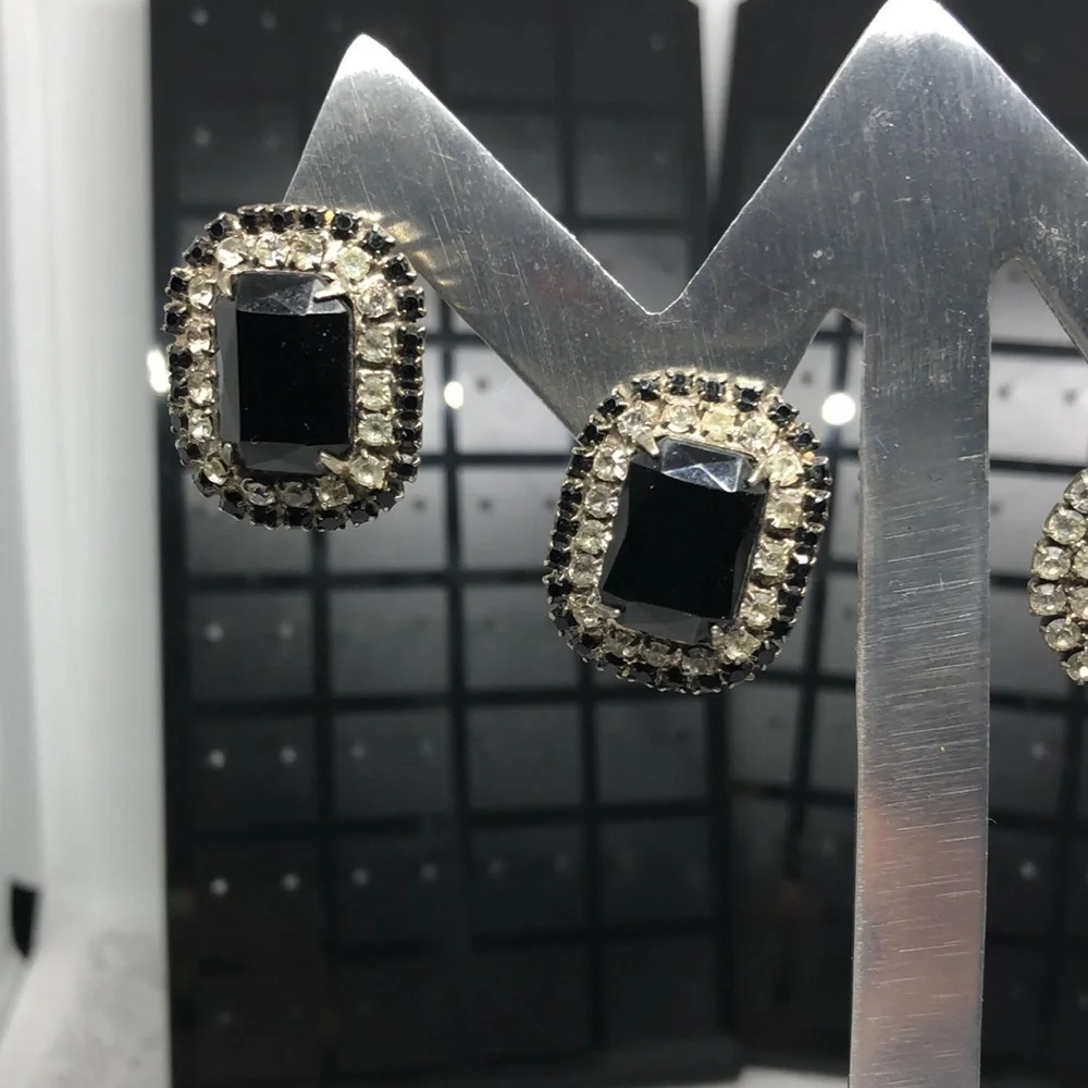 BUNDLE lot 2 vintage rhinestone formal glam statement earrings.